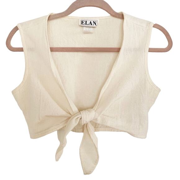 Elan 2 PC Set Cream Sleeveless Crop Top and Tie Front Wide Leg Pants Medium - Picture 4 of 12